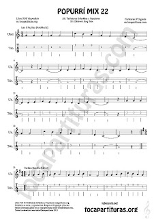 Tablatura y Partitura de Ukele  Yankee Doodley, Las 3 hojitas, La Pastora Popurrí Mix 22 Tablature Sheet Music for Ukelele Music Scores Tabs