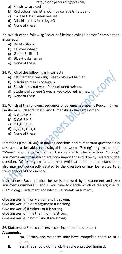 reasoning question for bank exam