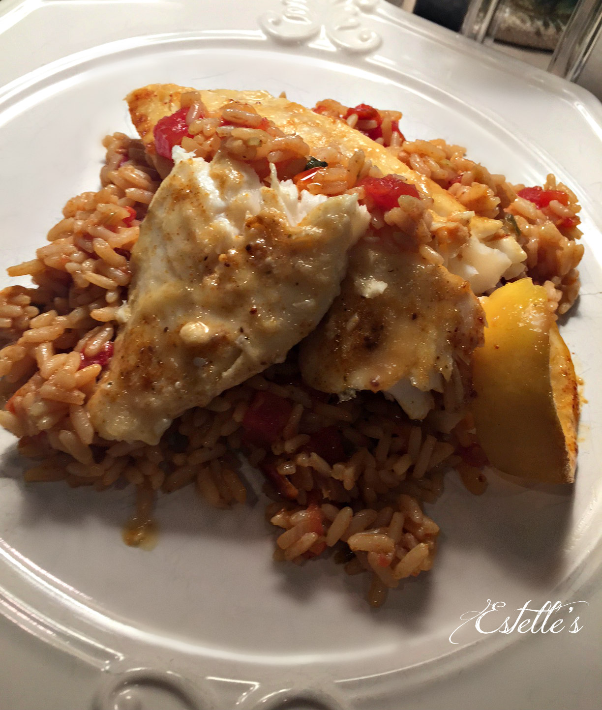 Estelle's TILAPIA OVER SPANISH RICE
