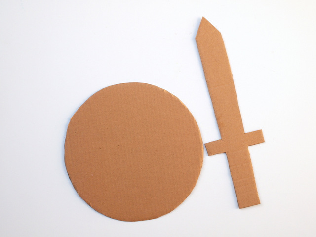 Make a cardboard knight sword and shield for kids imaginary play- Great easy costume idea