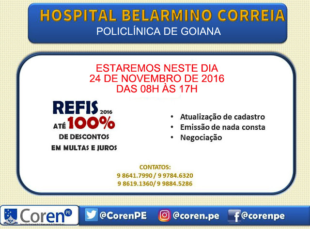 O Projeto Avançar do Conselho Regional de Enfermagem de Pernambuco estará nesta quinta-feira (23/11) em Goiana
