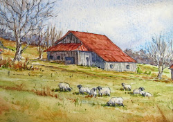 farm watercolor winter step scene sheep