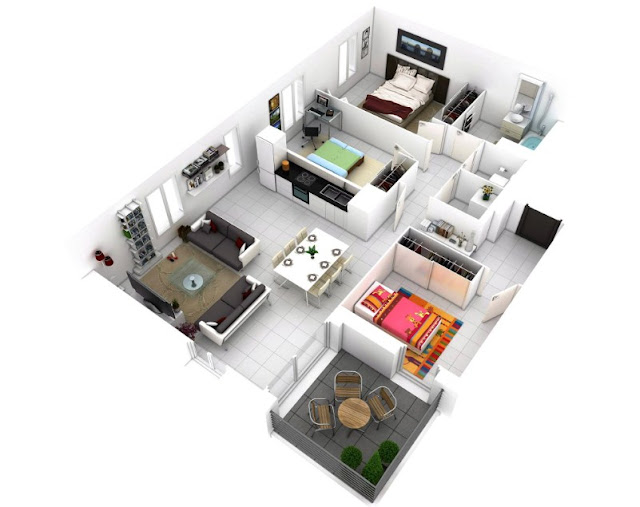 Denah Rumah Minimalis 1 Lantai 3 Kamar Tidur 3D Denah Rumah Minimalis 1 Lantai 3 Kamar Tidur 3D