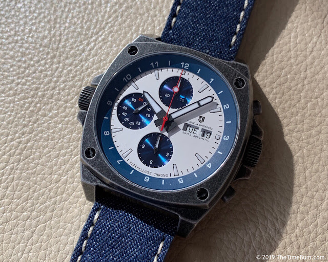 Jubileon Superellipse Chronograph Blue on White Vintage Gunmetal