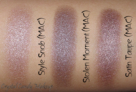 Fard à paupières Stolen Moment de MAC (Collection Glamour Daze) vs Style Snob et Satin Taupe