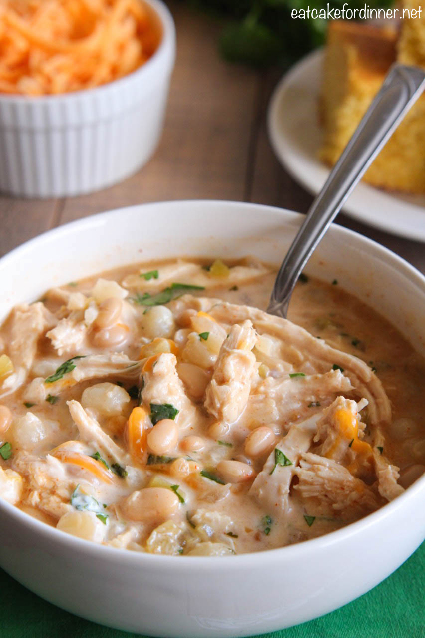Eat Cake For Dinner: Slow Cooker White Chicken Chili {with hominy}
