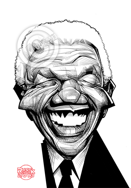 Digital caricature drawing of Nelson Mandela. Created by Russ Cook using Sketchbook Pro.
