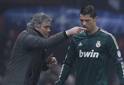 Jose Mourinho talking to Cristiano Ronaldo at Old Trafford