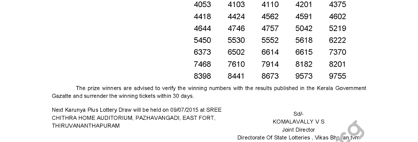 Karunya Plus Lottery KN 64 Result 2-7-2015