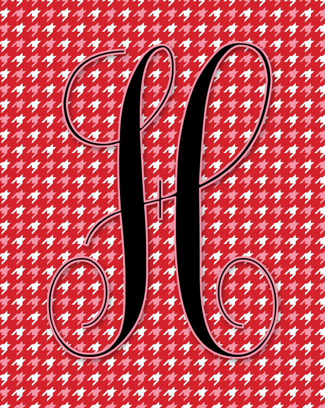 Free Printable Monograms | Valentine's Colors & Houndstooth Pattern | Letters A-Z Available