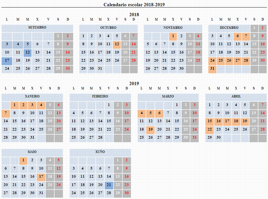 CALENDARIO ESCOLAR 2018-2019