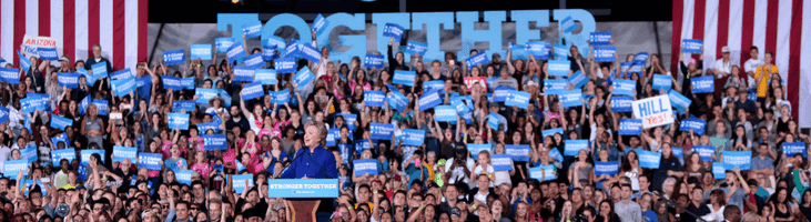 Hillary giving a speech to her supporters