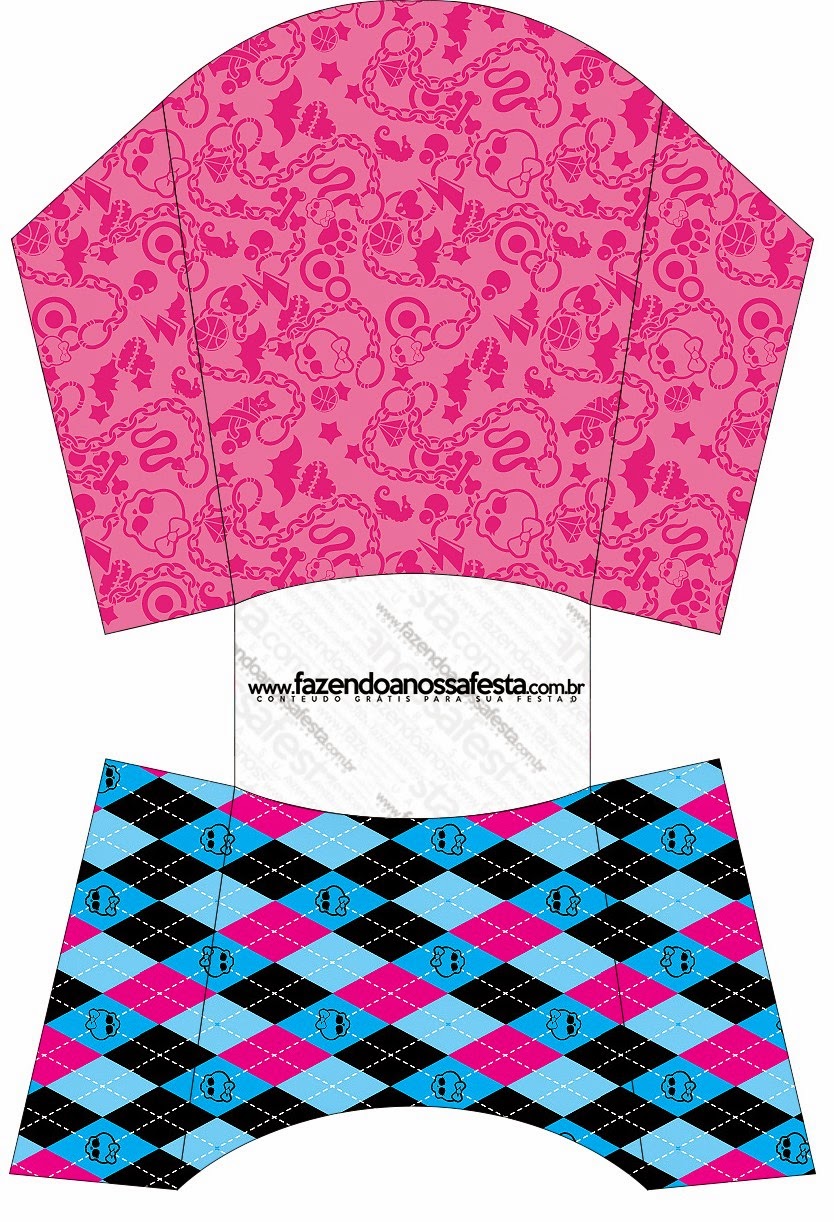 Monster High Rosa: Cajas para Imprimir Gratis. Caja para patatas o papas fritas.