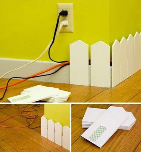 Make a cable cover in the form of a mini fence on the bottom side of the wall