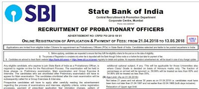 SBI 2000 Probationary Officers (POs) 2018 Recruitment Notification www.sbi.co.in