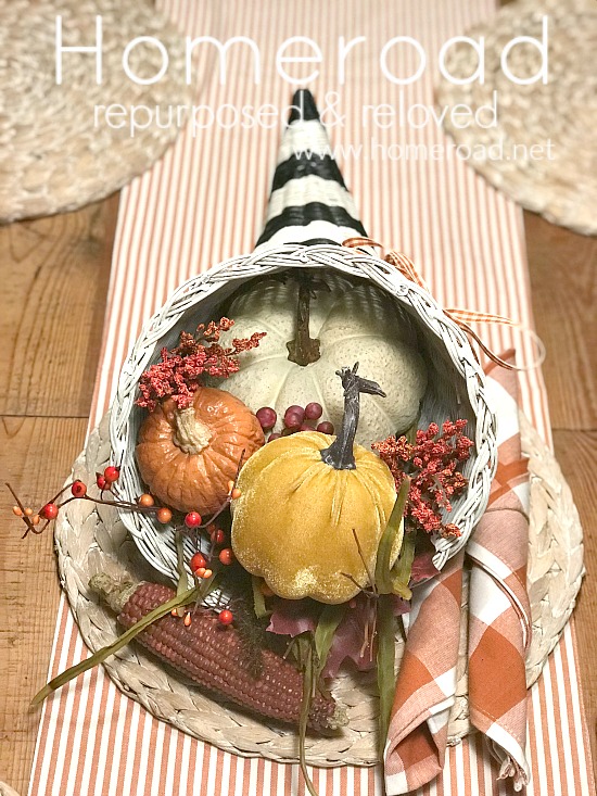Painted Black and White Striped Cornucopia for Thanksgiving. Homeroad.net