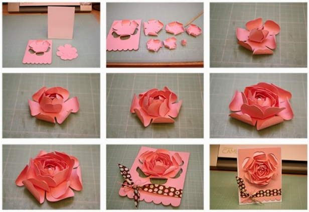 Cara Kreatif Membuat Kartu Ucapan Dengan Hiasan Origami Bunga Mawar