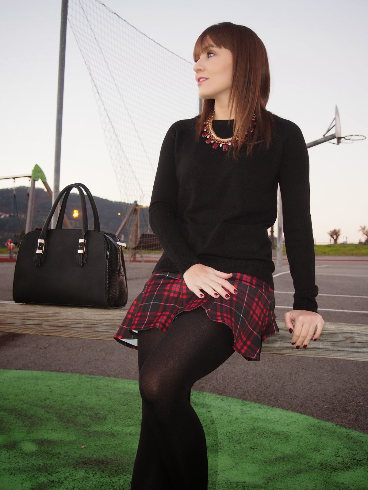 El Vestidor de Fanny Falda tartan jersey negro