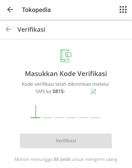 Verifikasi Nomor Baru di Tokopedia Verifikasi Nomor Baru di Tokopedia