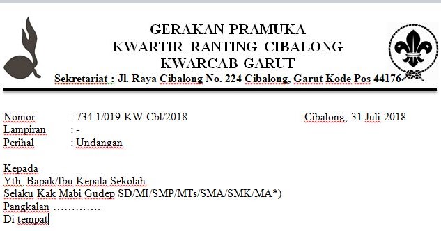 Contoh Surat Undangan Persiapan Hut Pramuka Guru Jumi