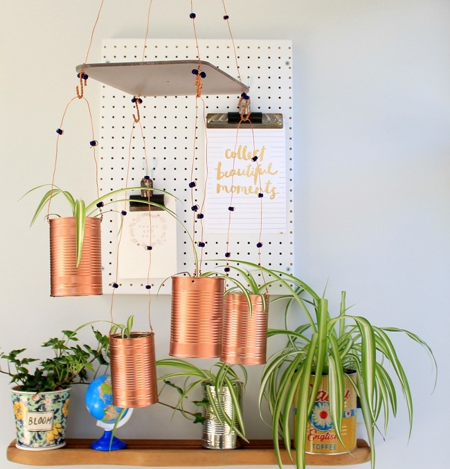 how to make a hanging planter from baked bean cans