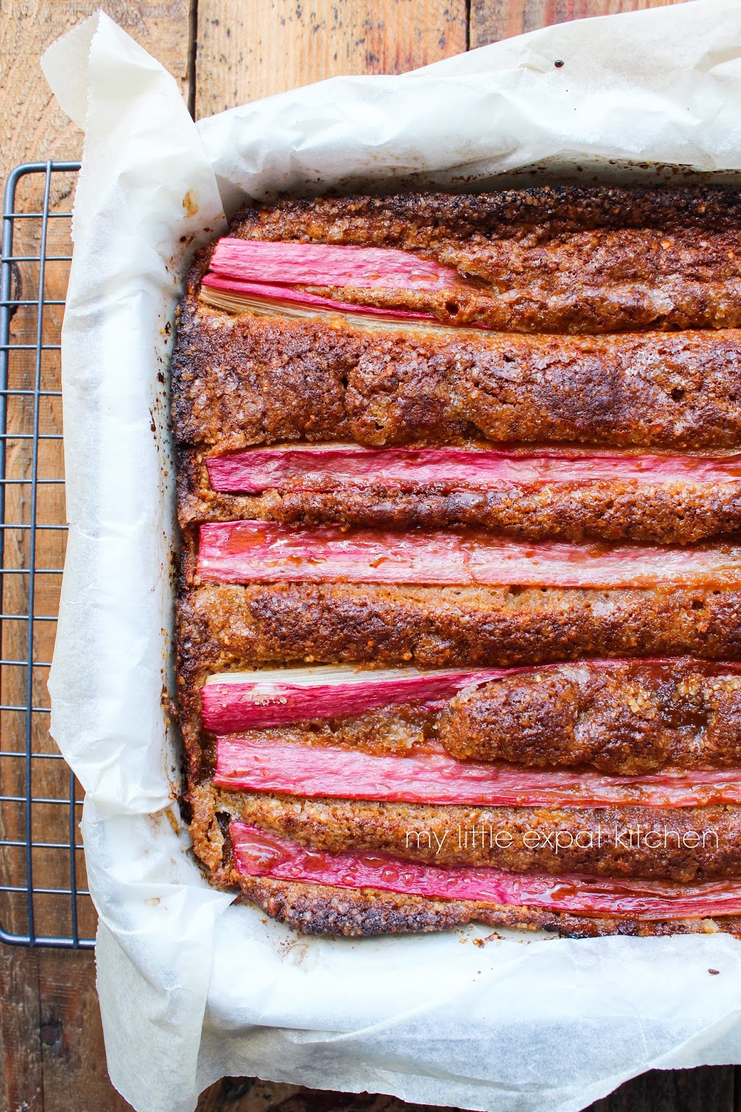 My Little Expat Kitchen Rhubarb and almond cake with rye flour and coconut sugar