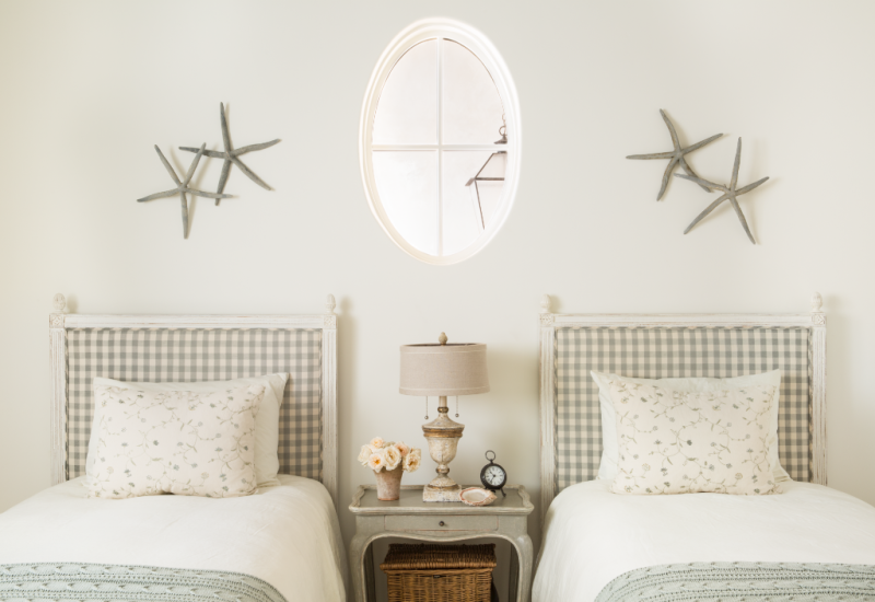 Breathtaking French Country modern farmhouse bedroom with twin beds by Giannetti Home - found on Hello Lovely Studio