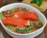 Salmon with Pesto Zucchini Noodles & Warm Tomatoes