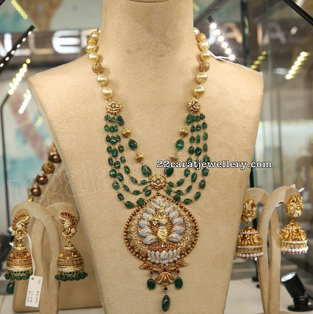 Three Emerald Beads Set by Pavitra Jewellers Three Emerald Beads Set by Pavitra Jewellers