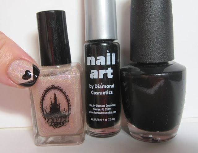 Bottle shot:  Enchanted Polish In The Nude, Black nail art striper, and OPI Black Onyx