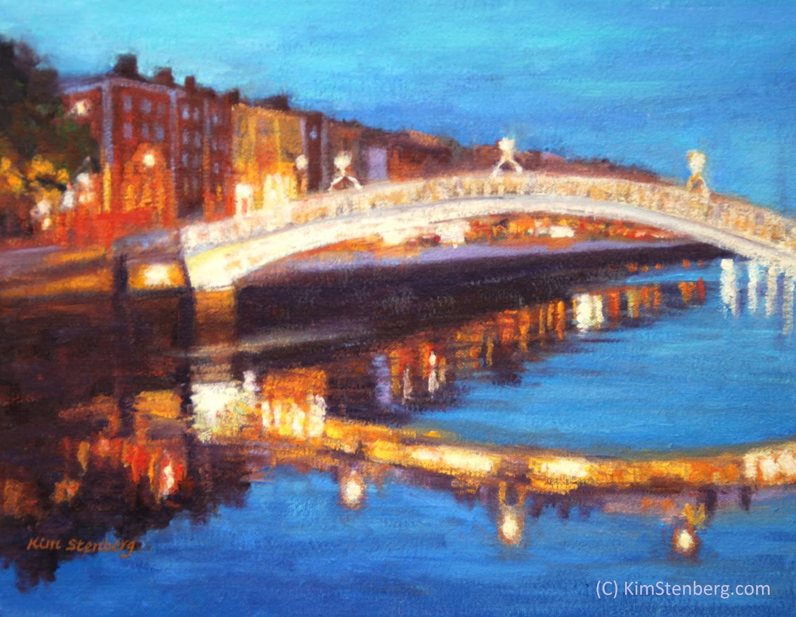 Kim Stenberg's Painting Journal "Dublin Liffey Bridge Night" (oil on