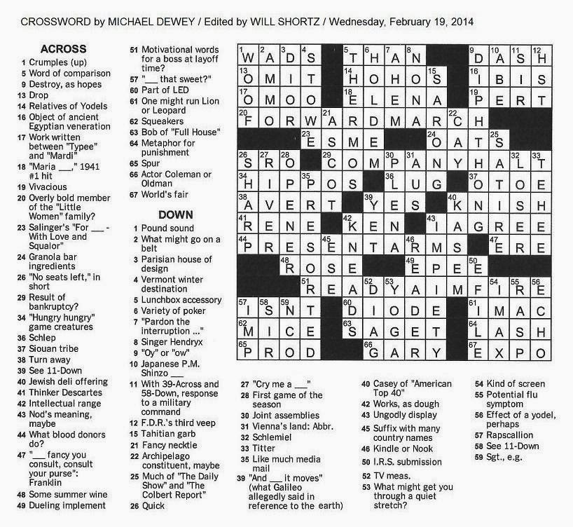 The New York Times Crossword in Gothic: 02 19 14 Sir Yes Sir