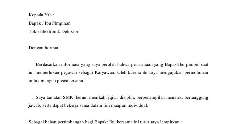 Contoh Surat Lamaran Kerja Di Toko Emas Contoh Surat