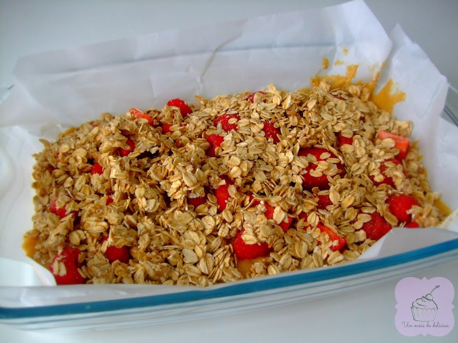 Crumble de almendras, fresas y frambuesas, fit, fitness, receta de cocina, recetas