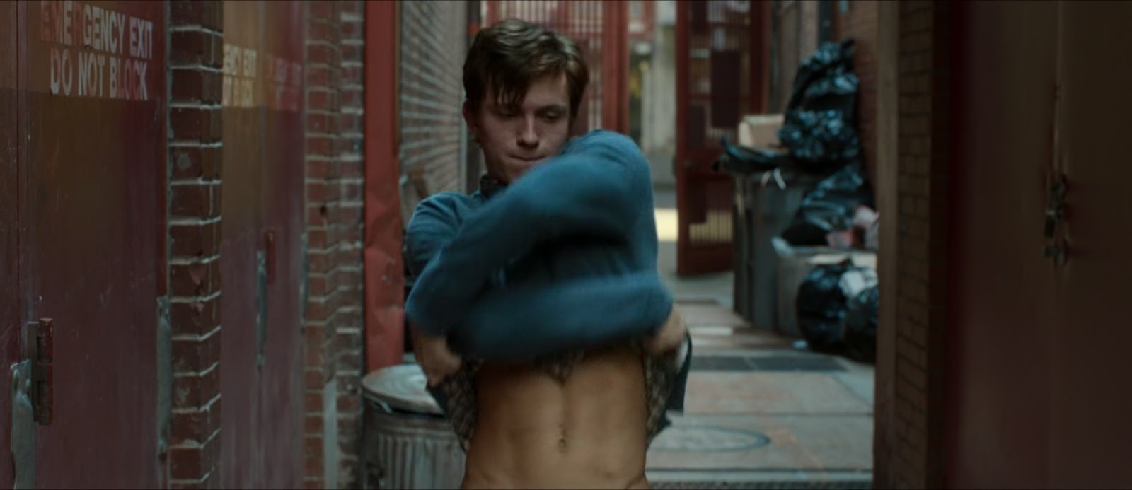 Tom Holland shirtless in Spider-Man Homecoming.