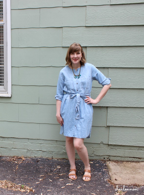 chambray shirtdress with neutral sandals | www.shealennon.com