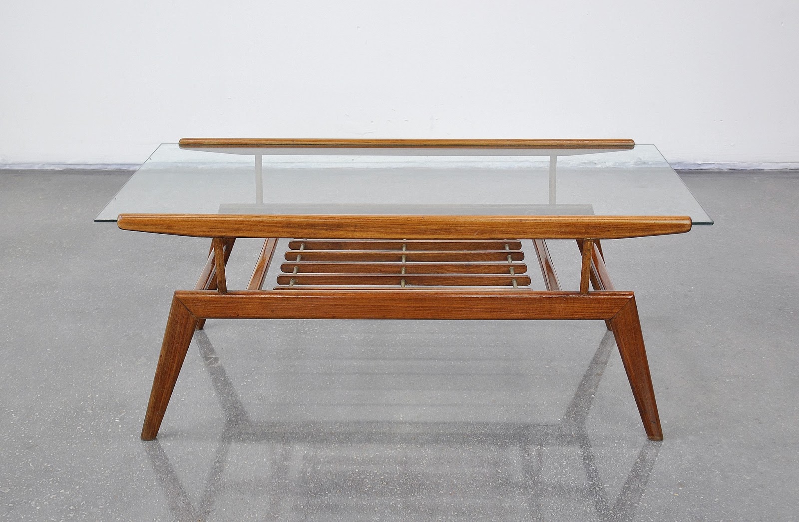 SELECT MODERN Gio Ponti Style Walnut and Glass Coffee Table