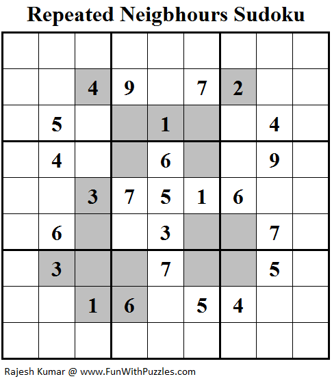 Repeated Neigbhours Sudoku (Fun With Sudoku #129)