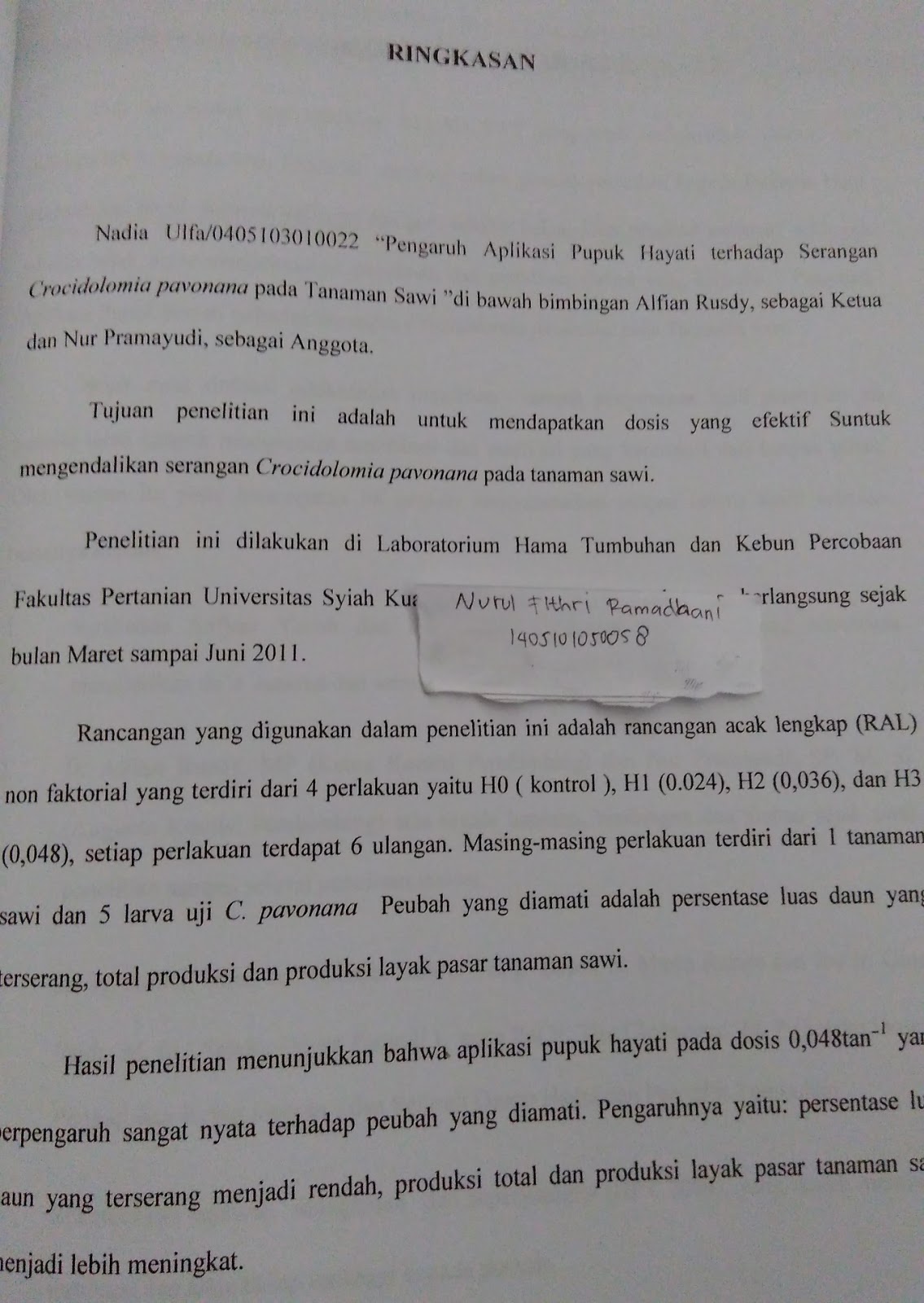 Contoh Ringkasan Skripsi Pertanian Ide Judul Skripsi