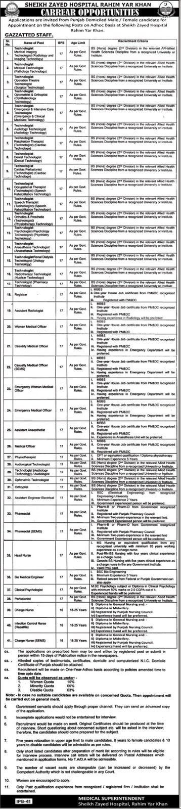 Shaikh Zayed Hospital Announced Jobs in Rahim Yar Khan