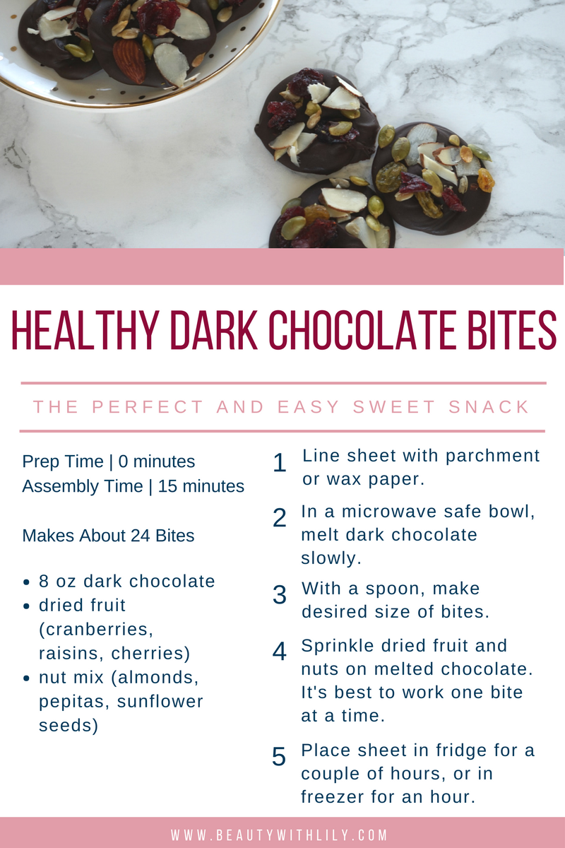 Easy & Healthy Dark Chocolate Bites // Dark Chocolate Bites With Nuts & Fruit // Easy & Healthy Sweet Treat | beautywithlily.com