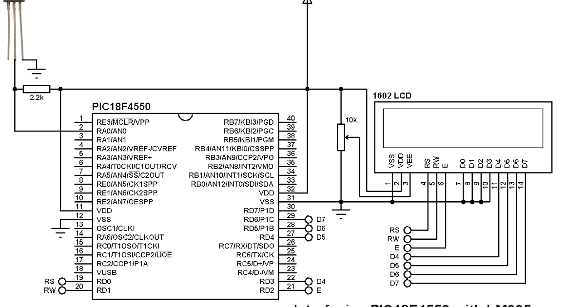 PIC18F4550 + LM335 temperature sensor example