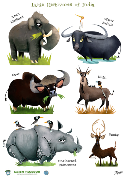 Green Humour: Large Herbivores of India- Caricatures