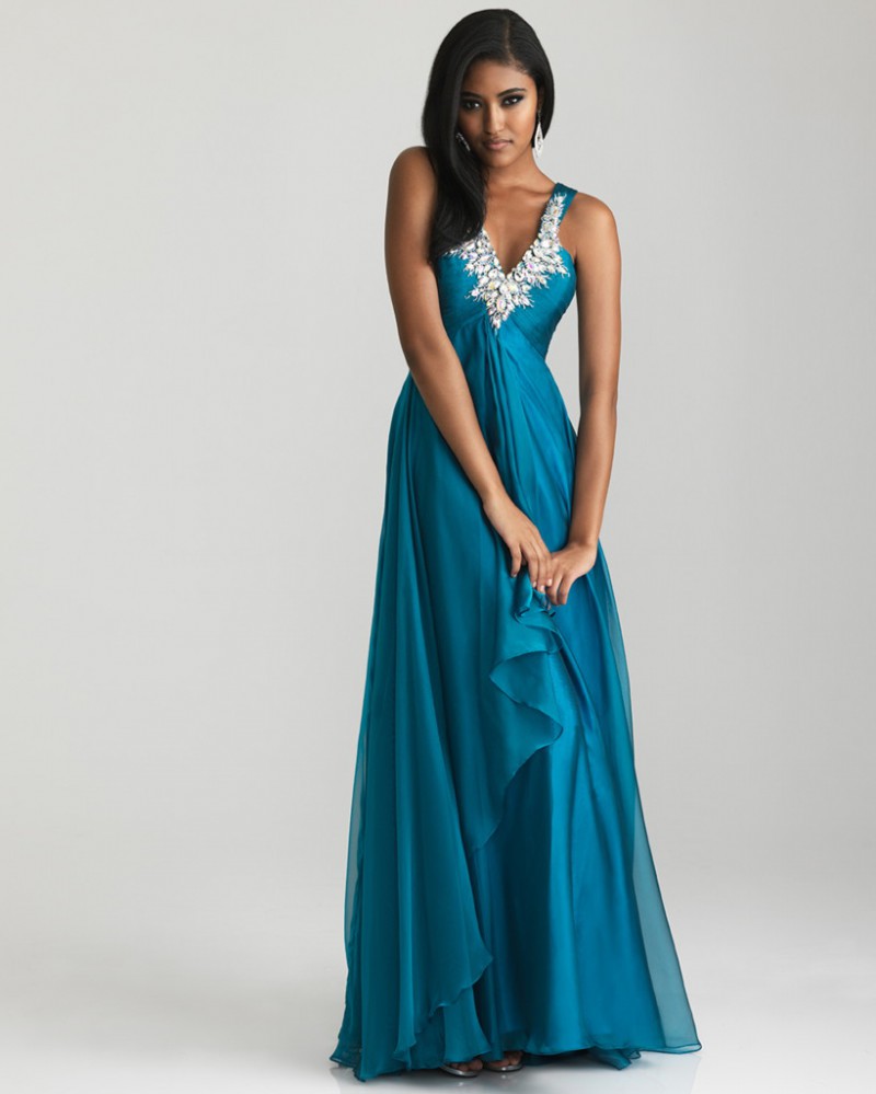 teal gown with sleeves
