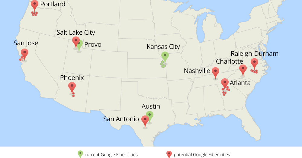 Google Fiber Blog Exploring new - 1200map Updated Green2 