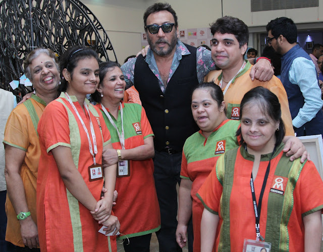 Jackie Shroff with special abled adults of Om Creations during Art Trisomy 21, a 2-day art exhibition Jackie Shroff with special abled adults of Om Creations during Art Trisomy 21, a 2-day art exhibition