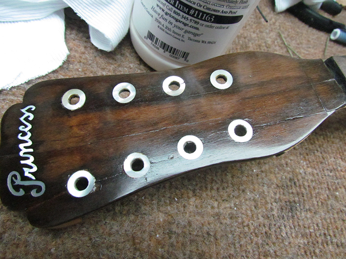 Fingerboard Hole Fills and Finish Polish on the Princess Banjo-Mandolin ...