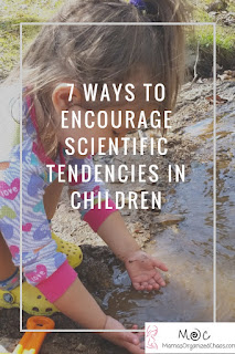 Text: 7 Ways To Encourage Scientific Tendencies in Children
White text on top of picture of toddler girl playing in river with her hands