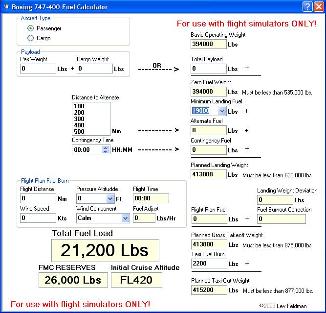 FS2004/FSX B747400 FUEL CALCULATOR