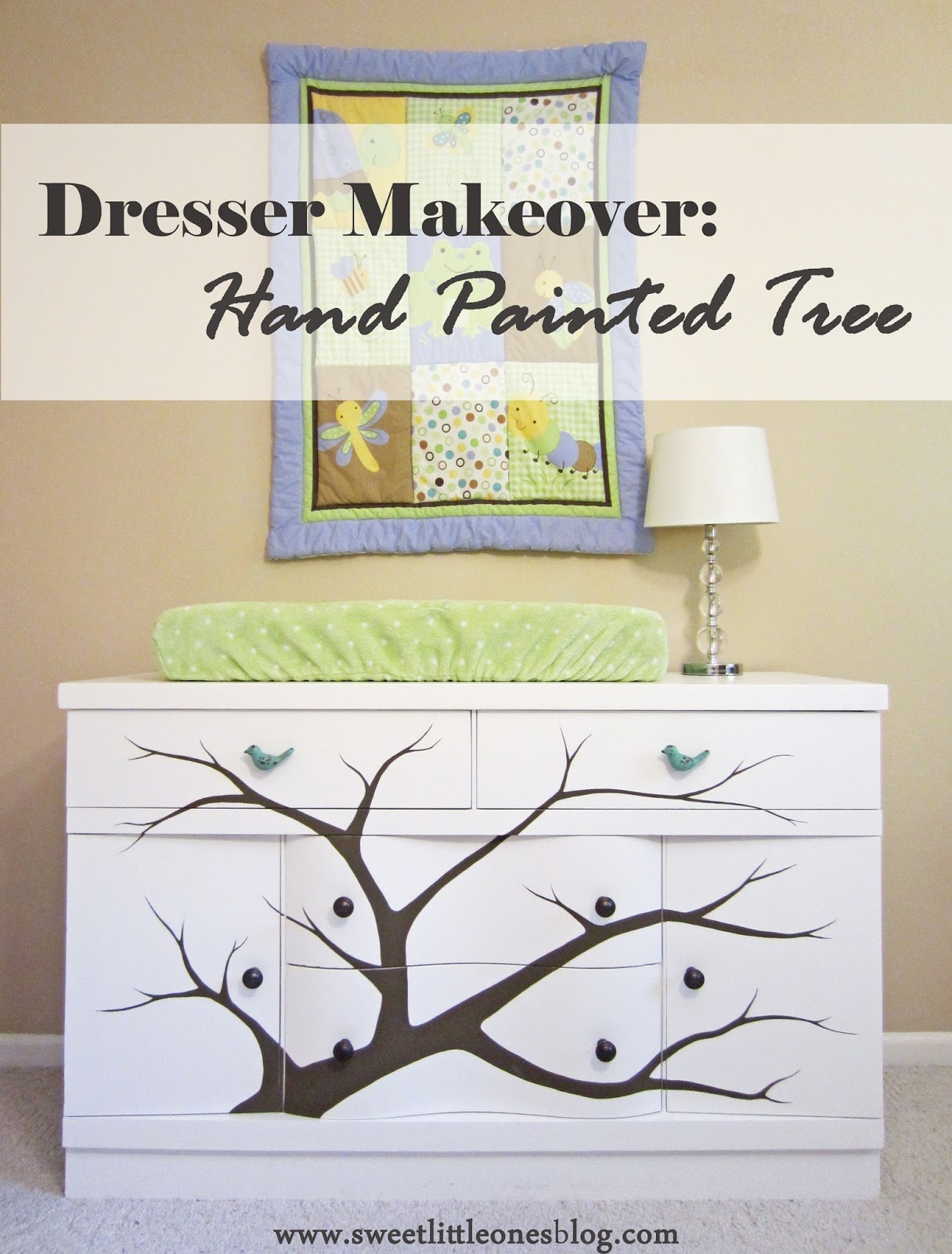 DIY Furniture, Dresser Makeover: Hand Painted Tree - www.sweetlittleonesblog.com